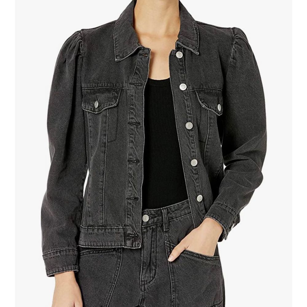 INC International Concepts Black Puff Sleeve Denim Jacket